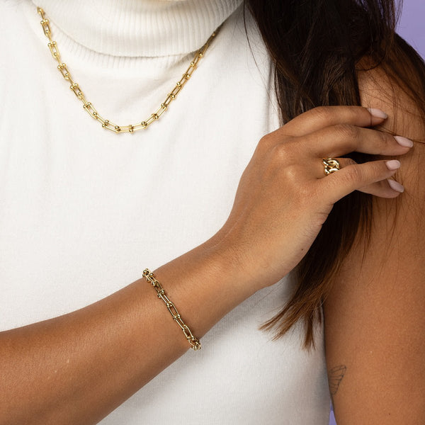 Gouden dames schakelarmband met bolletjes - My Bendel