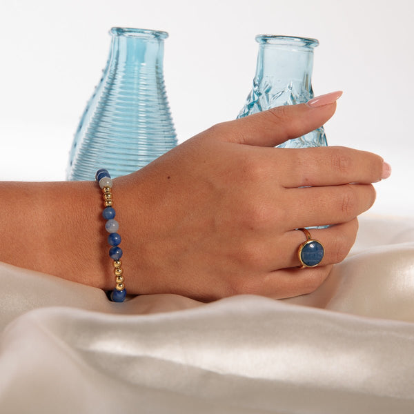 Gouden Damesarmband met Blue Aventurine Edelsteen - My Bendel