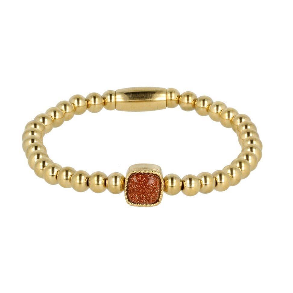 Gouden damesarmband met Gold Sand Stone edelsteen - My Bendel