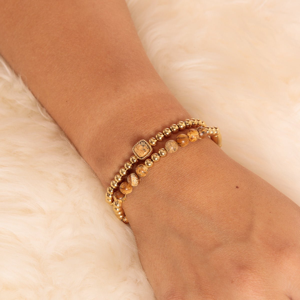 Gouden Damesarmband met Picture Jasper Edelsteen - My Bendel