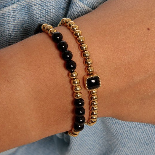 Onyx-Schmuckset - goldfarben