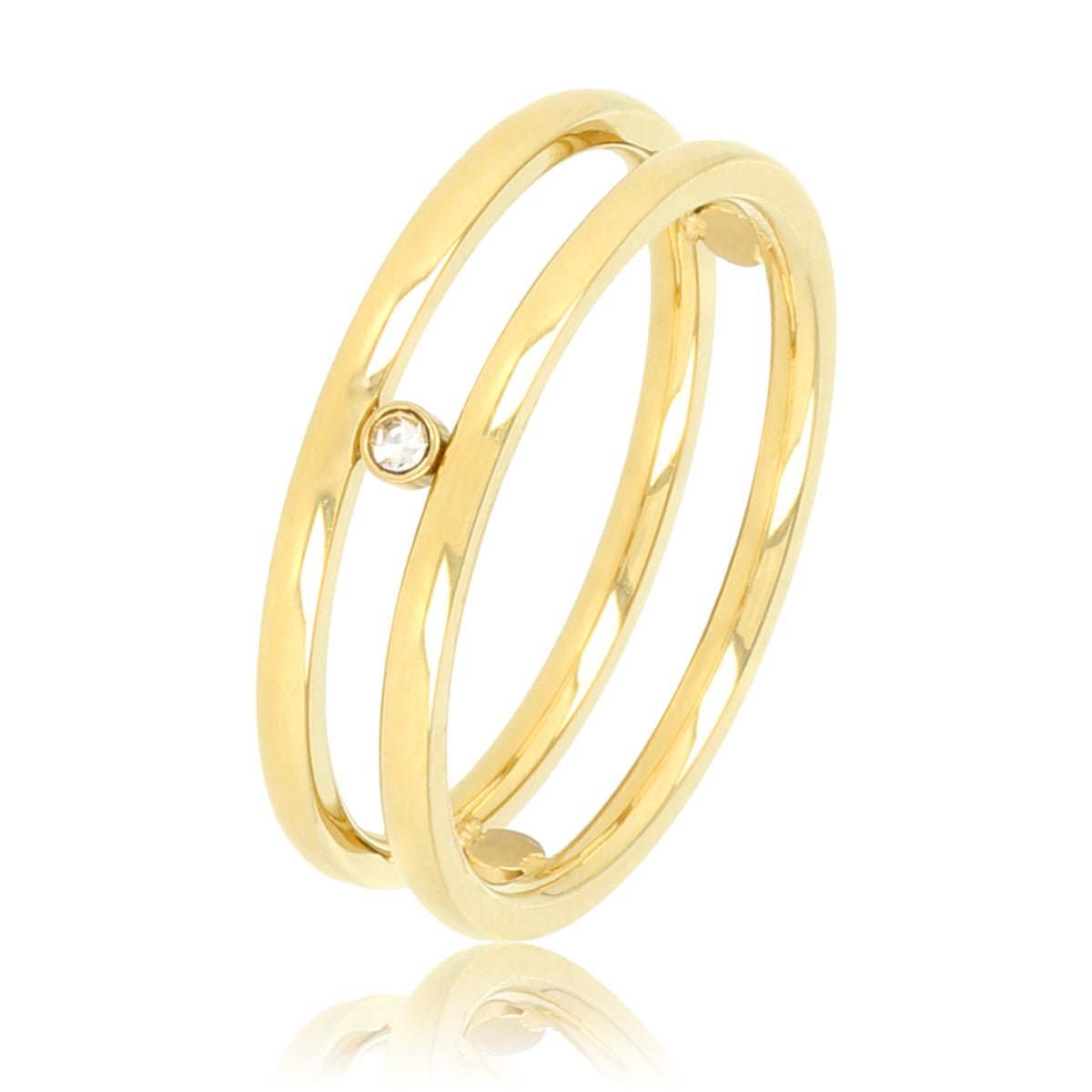Gouden dubbele ring - 3 zirkonia stenen - 14K goldplating - My Bendel