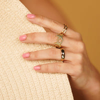 Gouden dubbele ring - 3 zirkonia stenen - 14K goldplating - My Bendel
