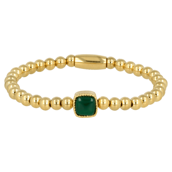 Gouden Elastische Armband met Green Agate Edelsteen - My Bendel