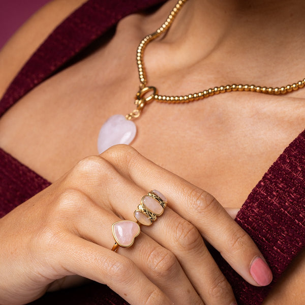 Gouden hartenring - Rose Quartz edelsteen - Innerlijke kracht - My Bendel
