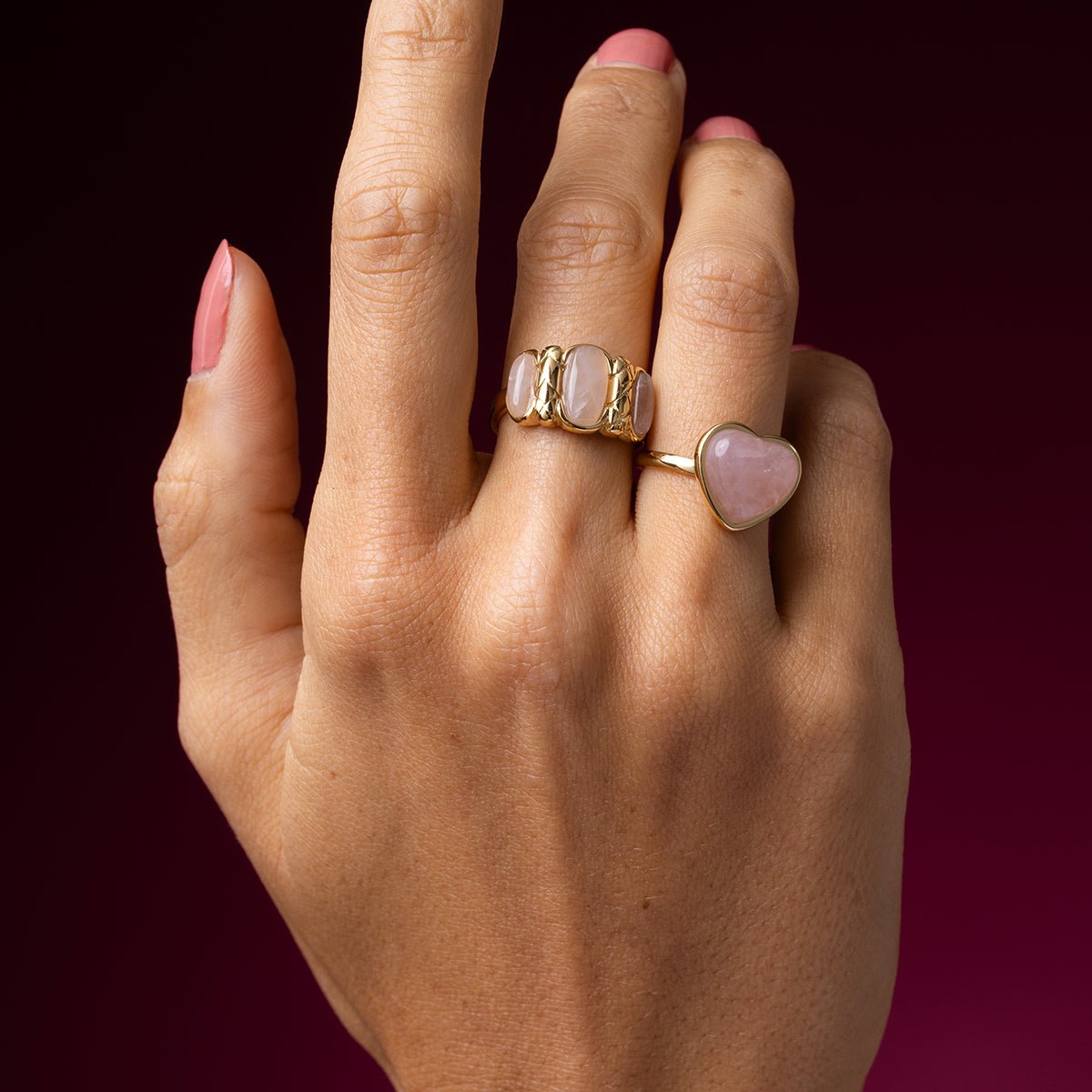 Gouden hartenring - Rose Quartz edelsteen - Innerlijke kracht - My Bendel