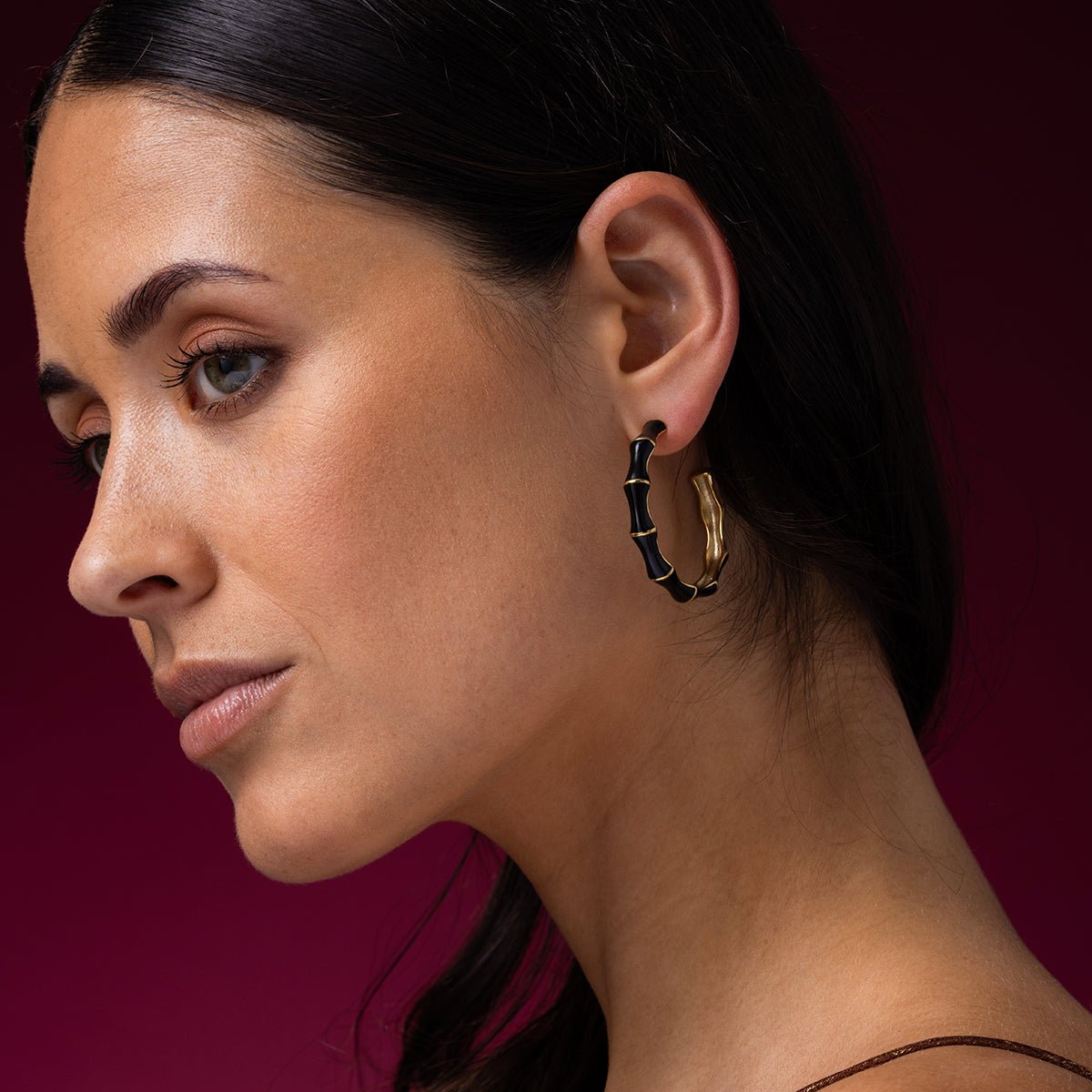 Gouden Hoops met Zwarte Bamboo Look - My Bendel