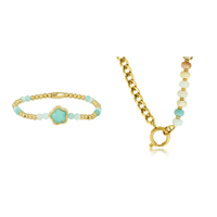 Gouden Ketting & Armband Set met Amazonite Edelsteen