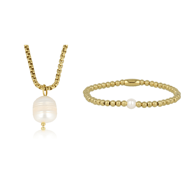 Gouden Ketting & Armband Set met Parels - My Bendel - My Bendel