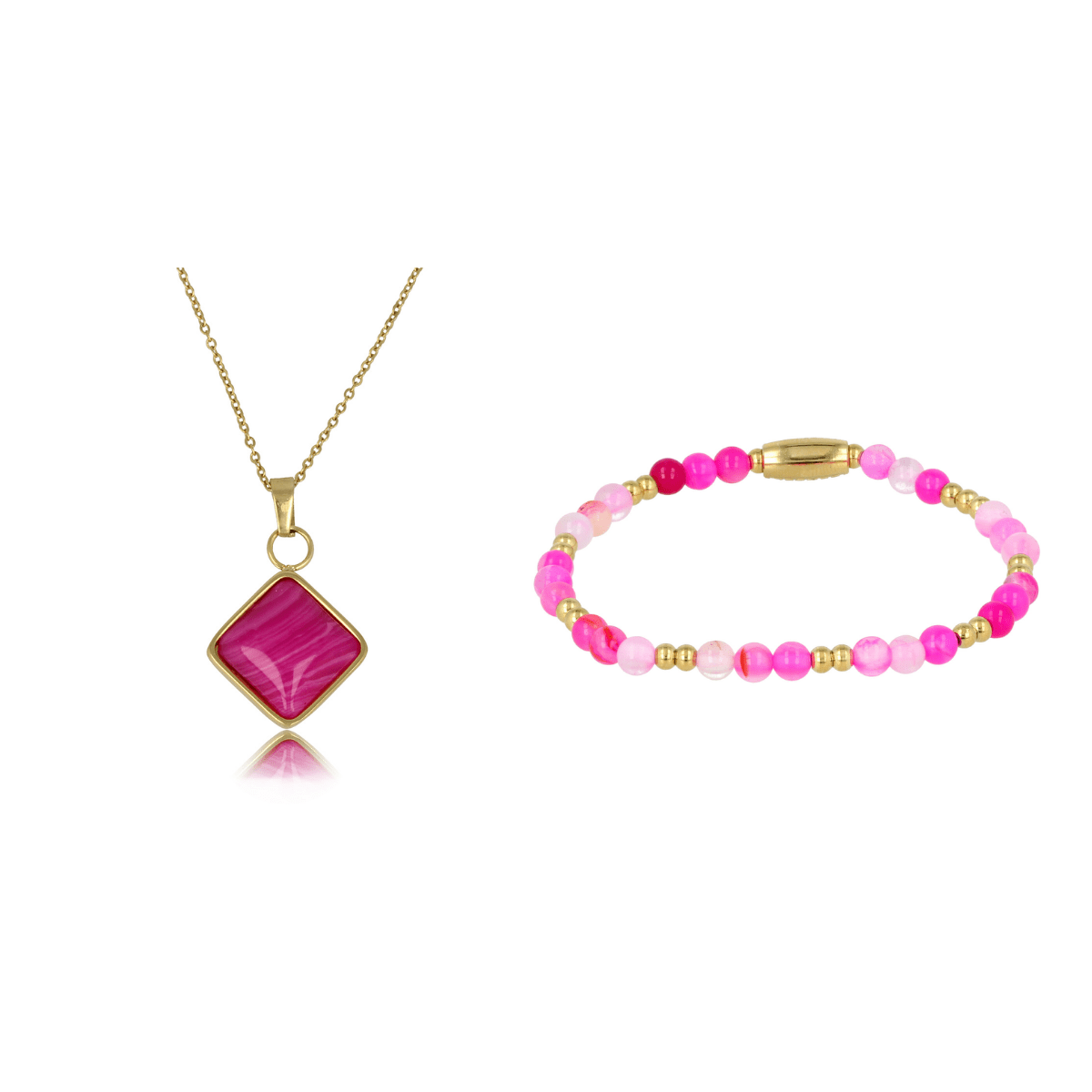 Gouden Ketting & Armband Set met Rose Stripe Agate Edelsteen - My Bendel
