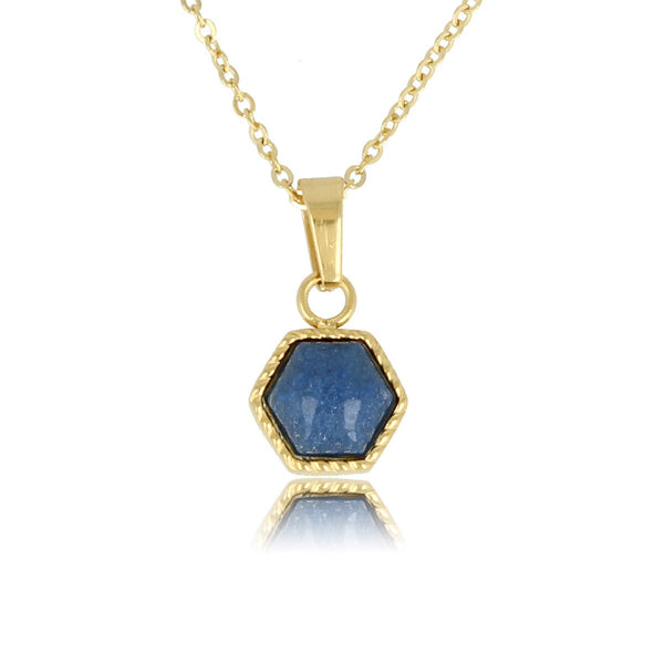 Gouden Ketting met Blue Aventurine Zeshoek Hanger - My Bendel