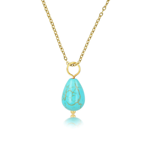 Gouden Ketting met Blue Howlite Peervormige Hanger - My Bendel