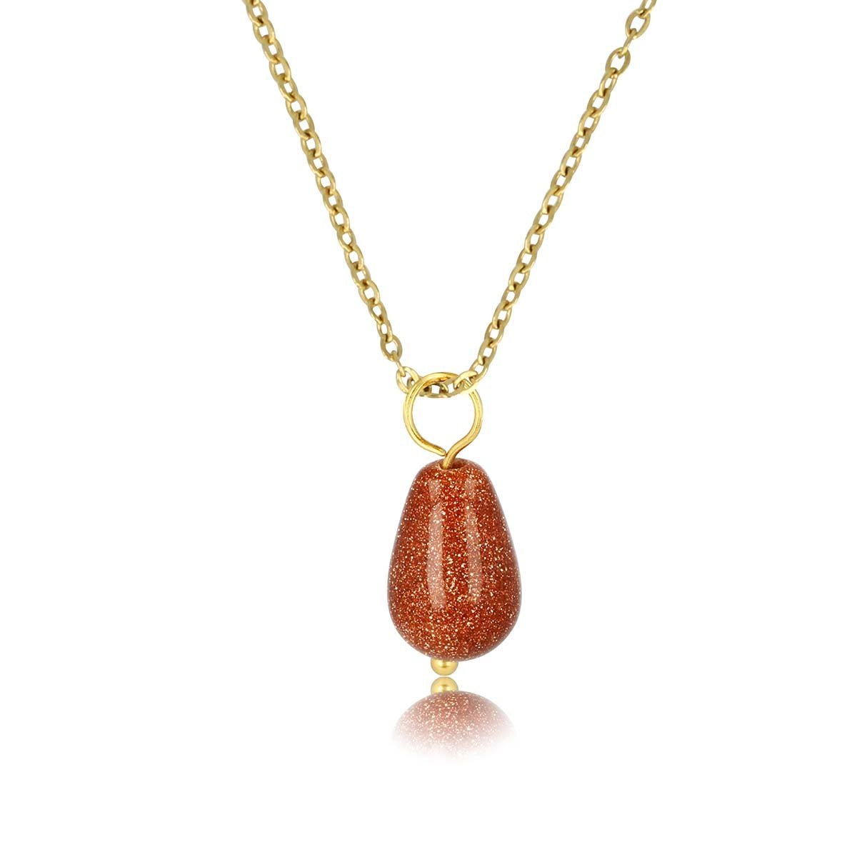Gouden Ketting met Gold Sand Stone Peervormige Hanger - My Bendel