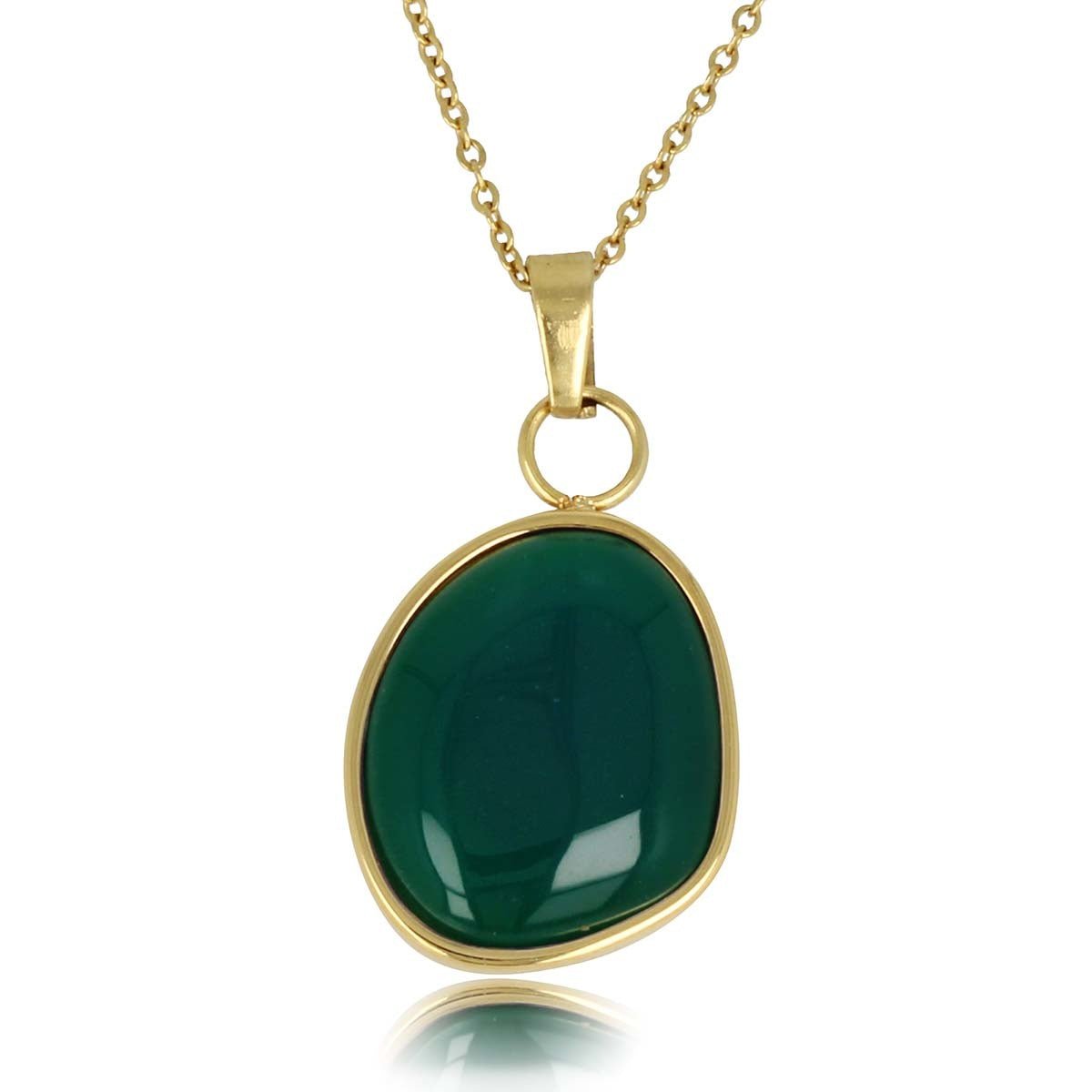 Gouden Ketting met Green Agate Hanger - Unieke Edelsteen - My Bendel