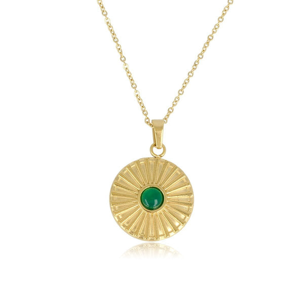 Gouden Ketting met Green Agate Zonnetjes Hanger - My Bendel
