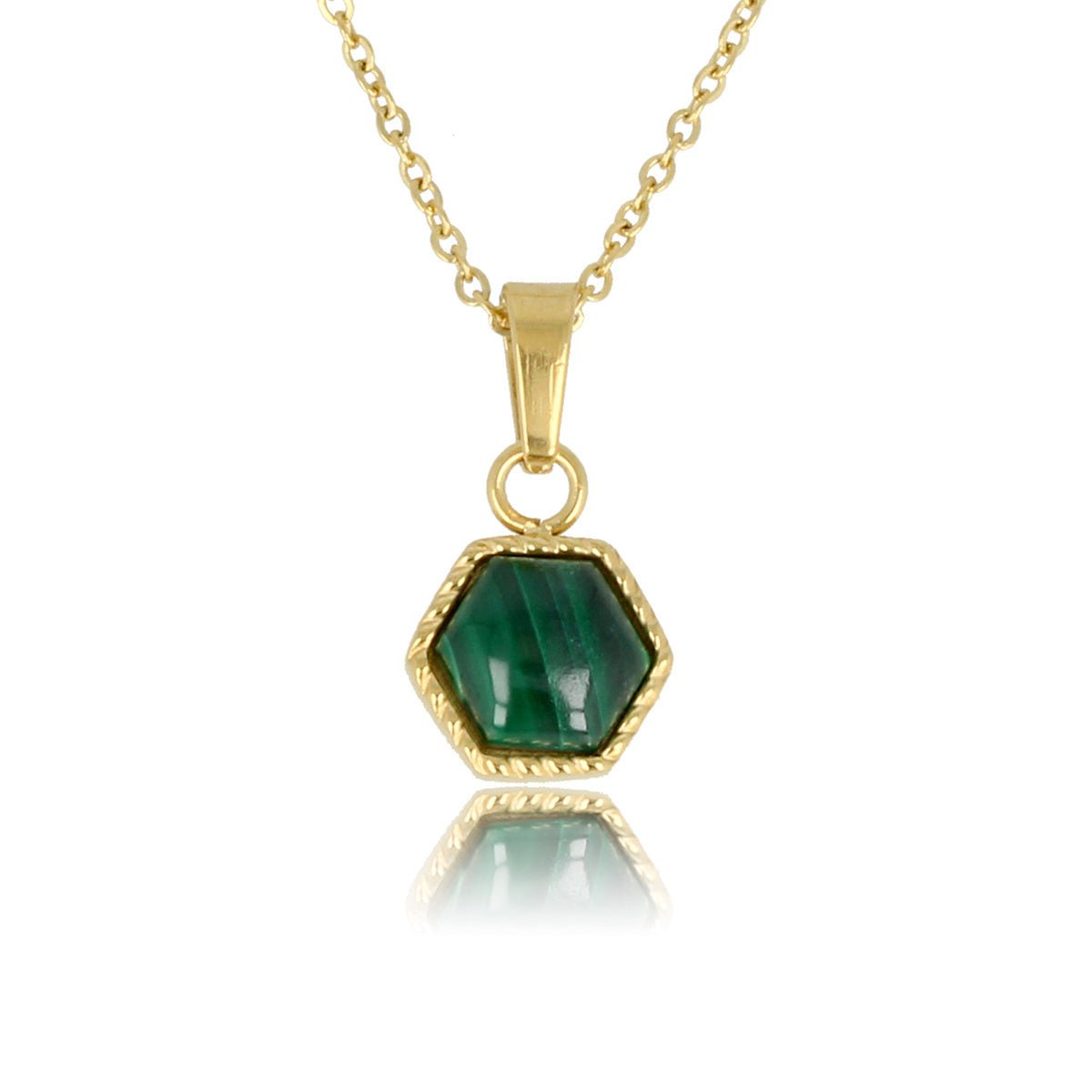 Gouden Ketting met Malachite Zeshoek Hanger - My Bendel