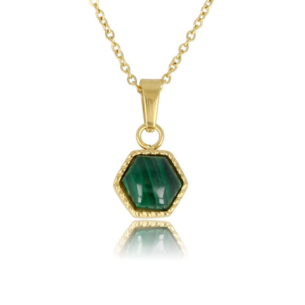 Gouden Ketting met Malachite Zeshoek Hanger - My Bendel