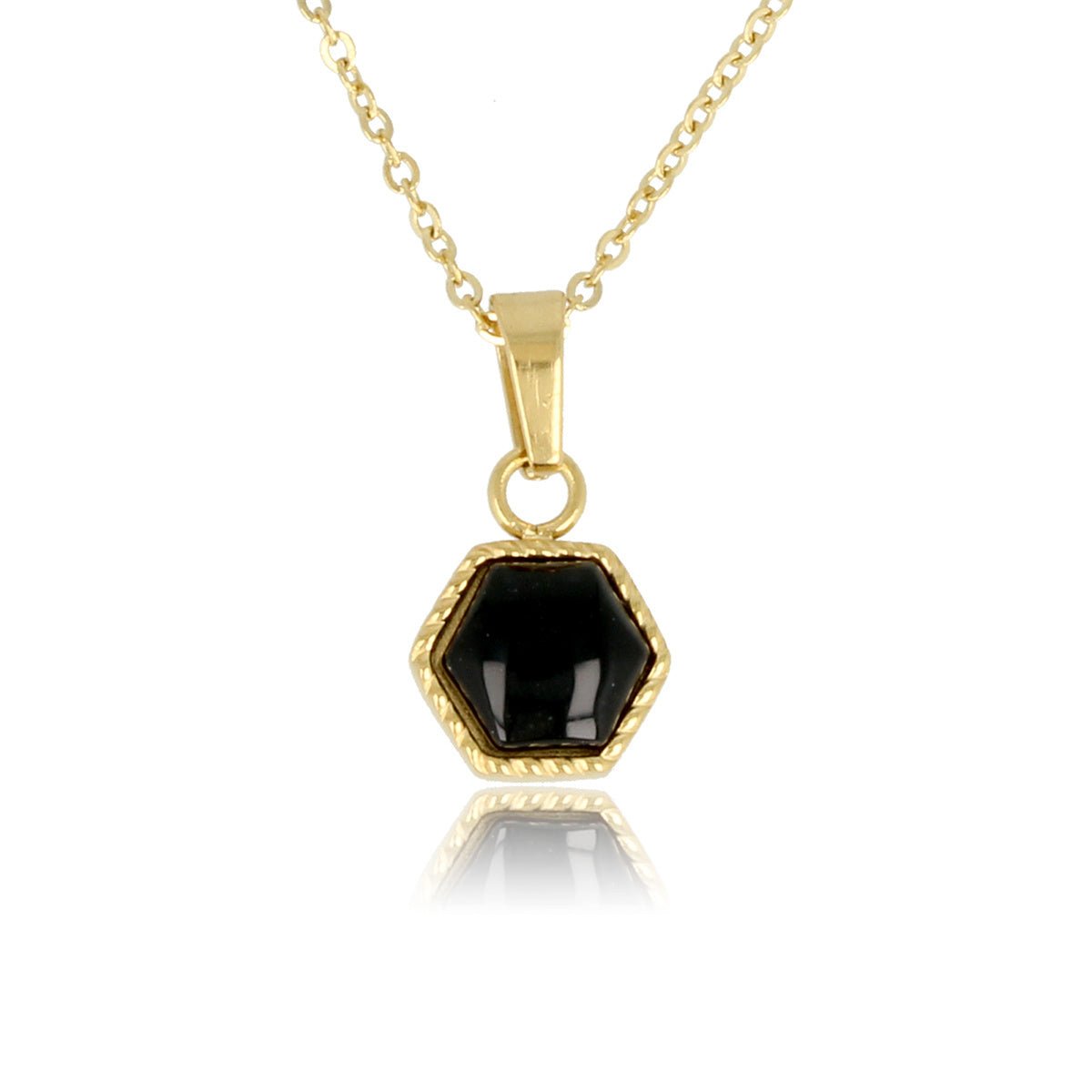 Gouden ketting met Onyx zeshoek hanger edelsteen - My Bendel