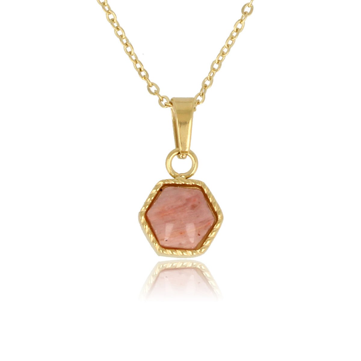 Gouden ketting met Rhodonite zeshoek hanger - My Bendel