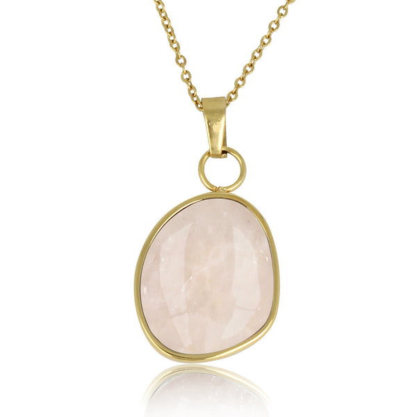 Gouden Ketting met Rose Quartz Hanger - Unieke Edelsteen - My Bendel