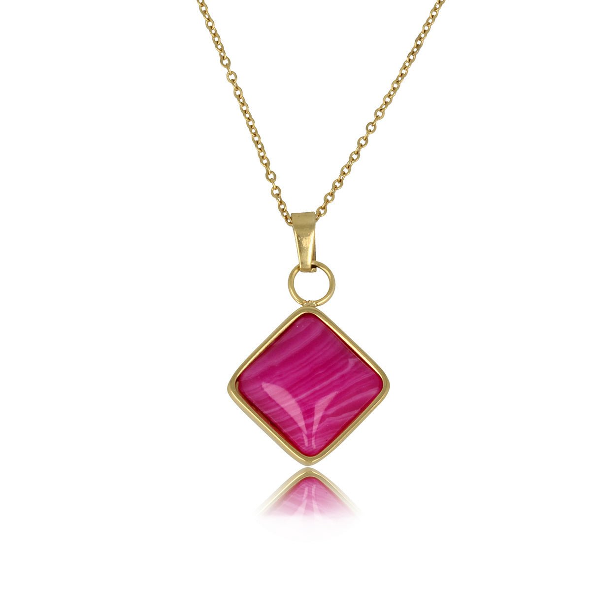 Gouden Ketting met Rose Stripe Agate Hanger - My Bendel