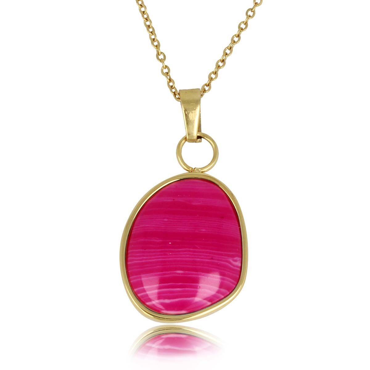 Gouden Ketting met Rose Stripe Agate Hanger - My Bendel
