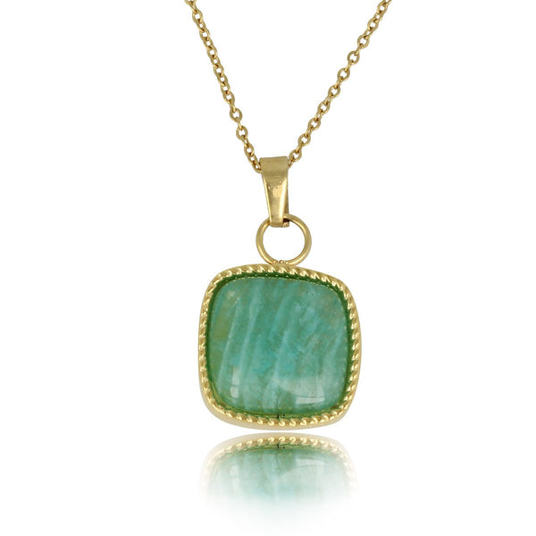 Gouden Ketting met Vierkante Amazonite Hanger - My Bendel
