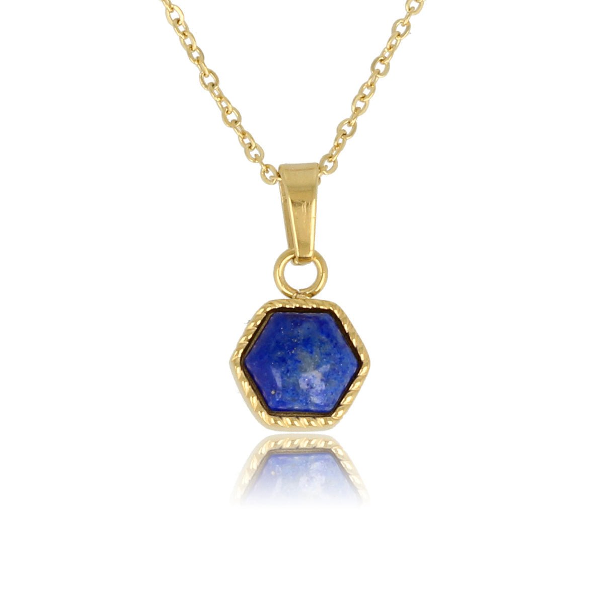 Gouden Ketting met Zeshoek Lapis Lazuli Hanger - My Bendel