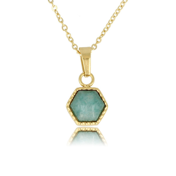 Gouden ketting met zeshoekige Amazonite hanger - My Bendel