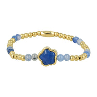 Gouden Kralenarmband met Blue Aventurine Bloem