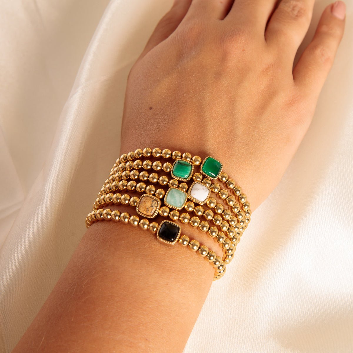 Gouden Malachite Armband - Luxe Elastische Damesarmband - My Bendel