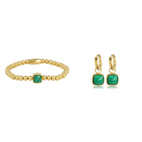 Gouden Malachite Set: Elegantie in Armband en Oorbellen