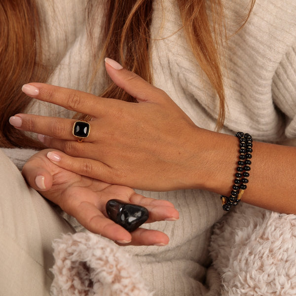 Gouden Onyx Armband - Elastisch en Stijlvol - My Bendel