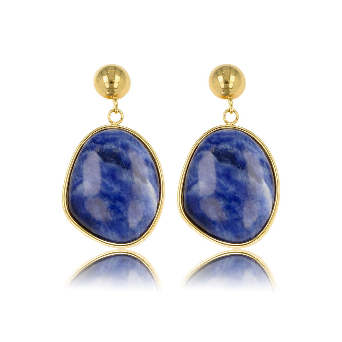 Gouden Oorbel met Lapis Lazuli Ronde Hanger - My Bendel