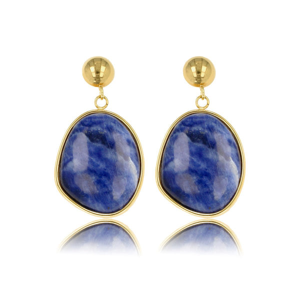 Gouden Oorbel met Lapis Lazuli Ronde Hanger - My Bendel