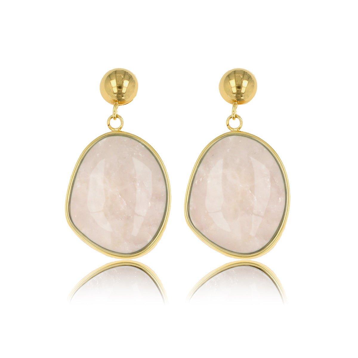 Gouden Oorbel met Ronde Rose Quartz Hanger - My Bendel