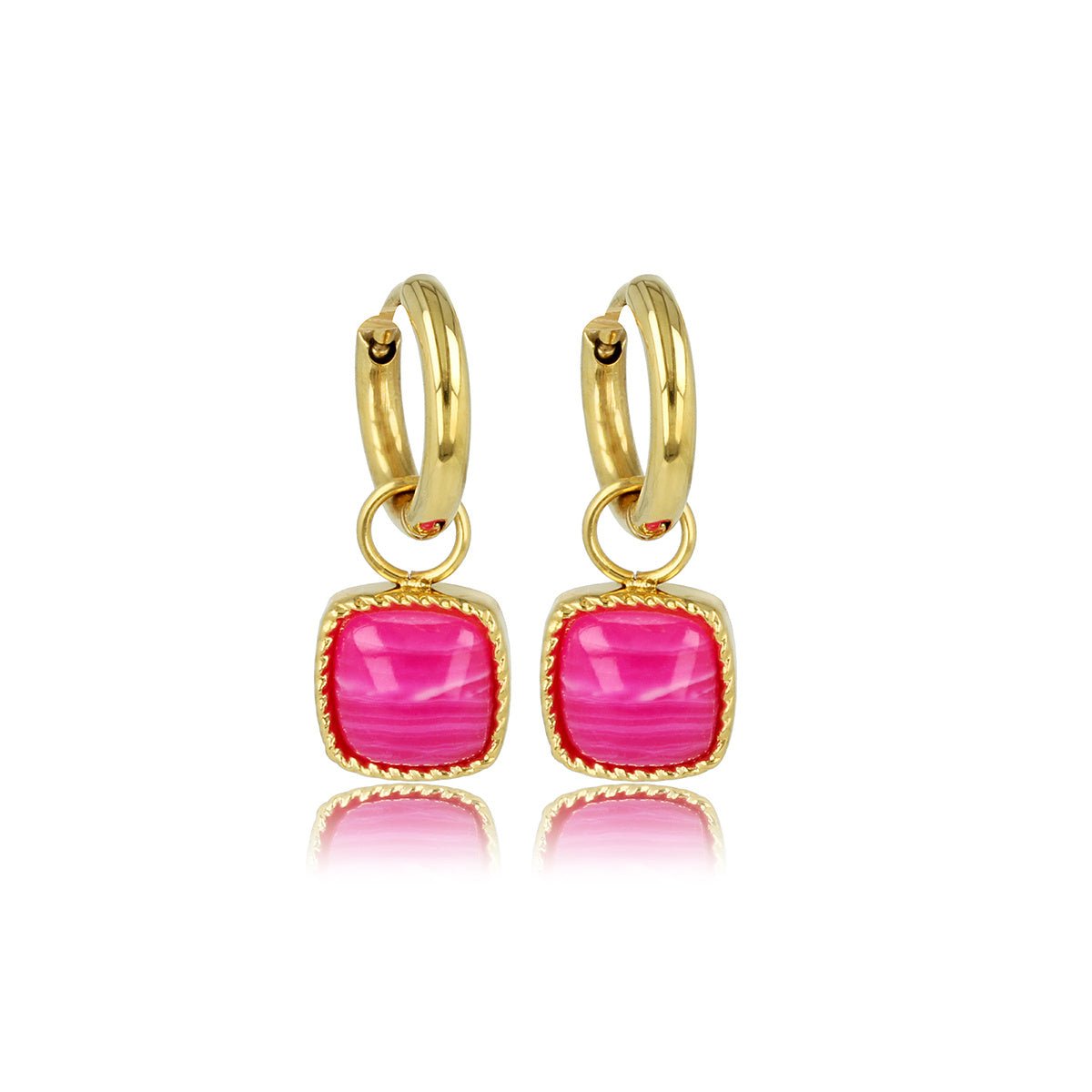 Gouden Oorbellen met Rose Stripe Agate Edelsteen - My Bendel
