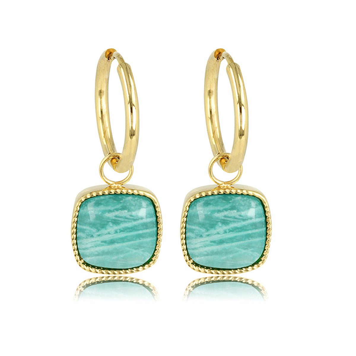 Gouden Oorring met Amazonite Edelsteen 38mm - My Bendel