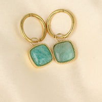 Gouden Oorring met Amazonite Edelsteen 38mm - My Bendel