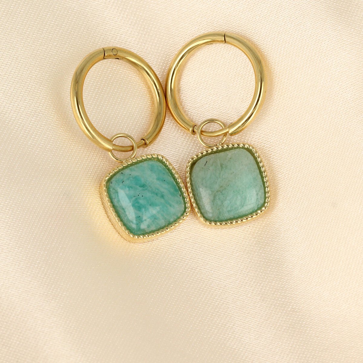 Gouden Oorring met Amazonite Edelsteen 38mm - My Bendel
