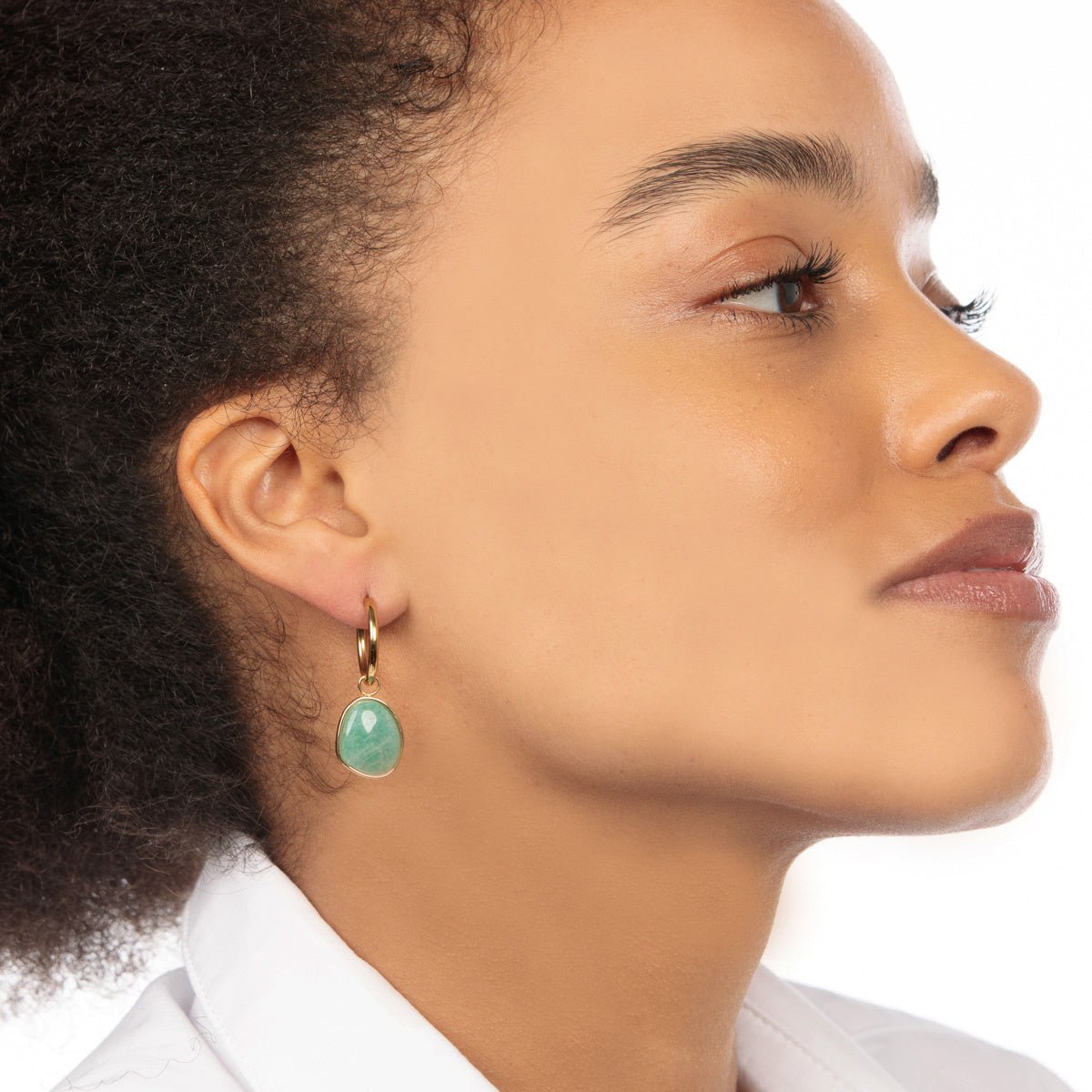 Gouden Oorring met Creatieve Amazonite Hanger - My Bendel