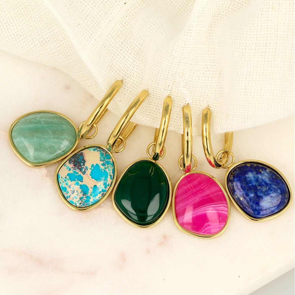 Gouden Oorring met Creatieve Amazonite Hanger - My Bendel