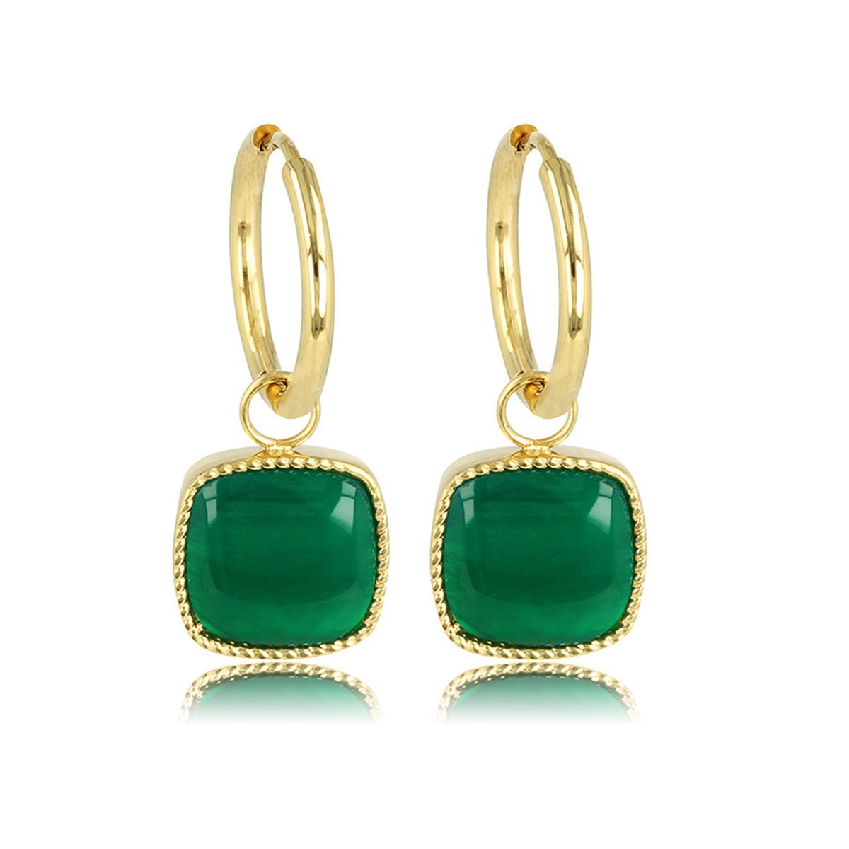 Gouden Oorring met Green Agate 38mm - Unieke Elegantie - My Bendel
