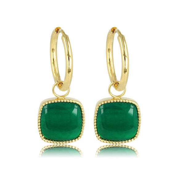 Gouden Oorring met Green Agate 38mm - Unieke Elegantie - My Bendel