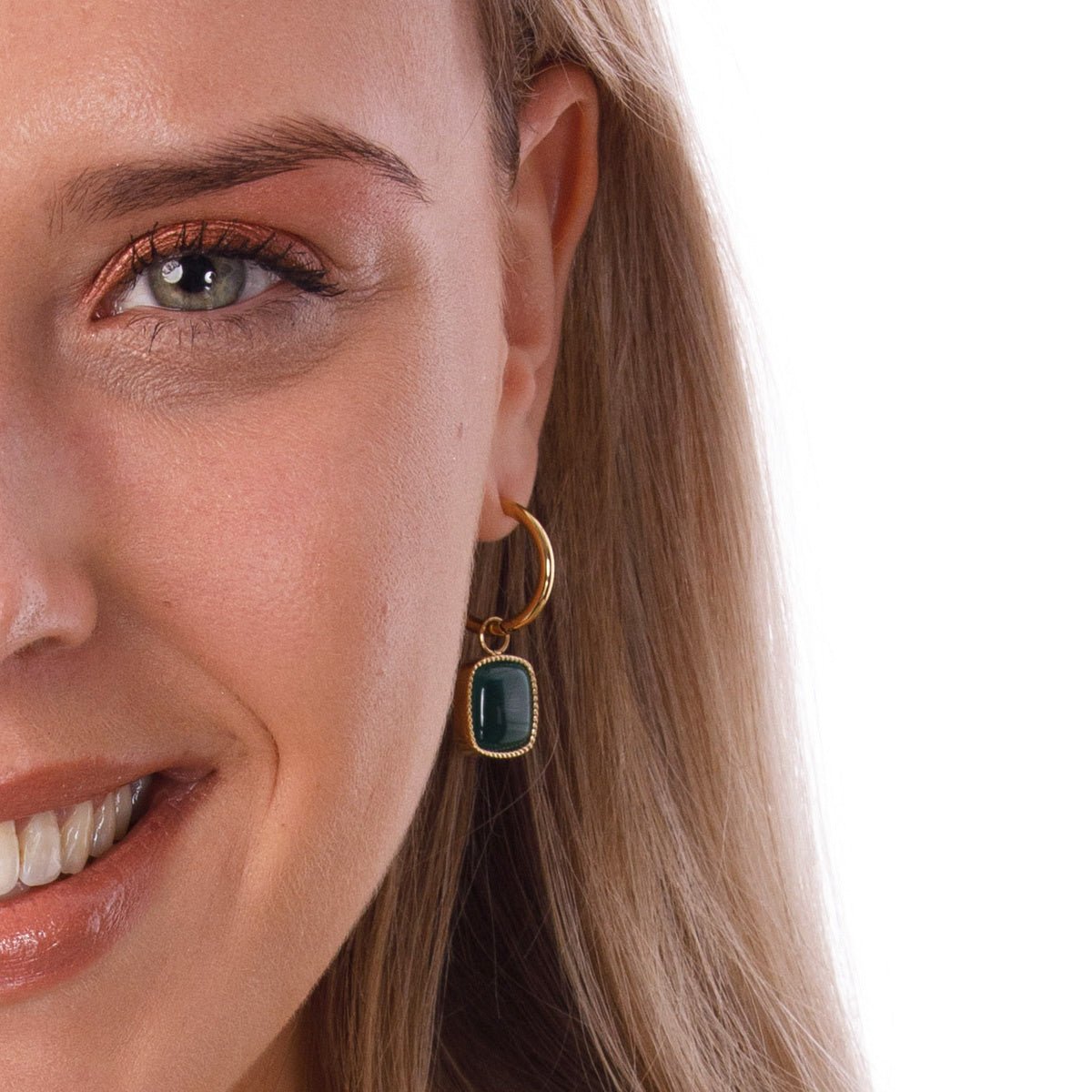 Gouden Oorring met Green Agate 38mm - Unieke Elegantie - My Bendel