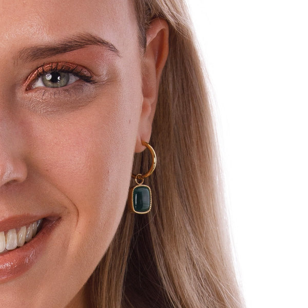 Gouden Oorring met Green Agate 38mm - Unieke Elegantie - My Bendel