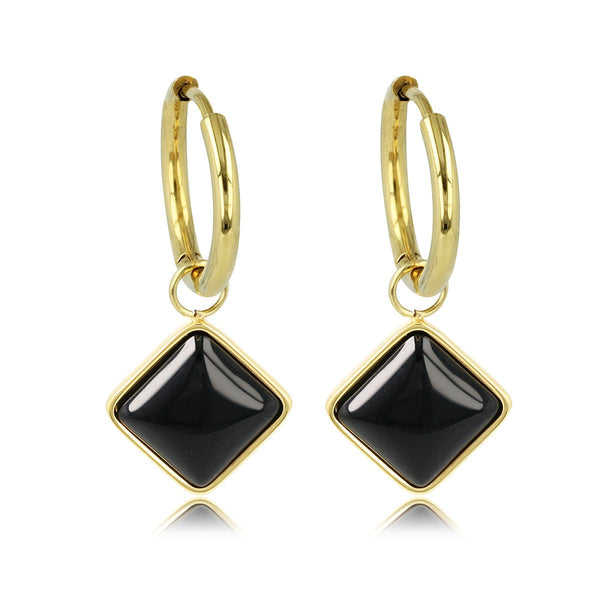 Gouden Oorring met Onyx Ruit Hanger - My Bendel