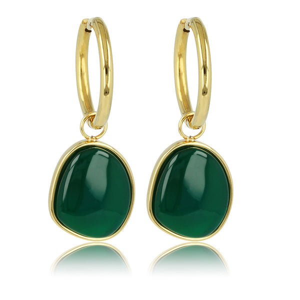 Gouden Oorring met Unieke Green Agate Hanger - My Bendel
