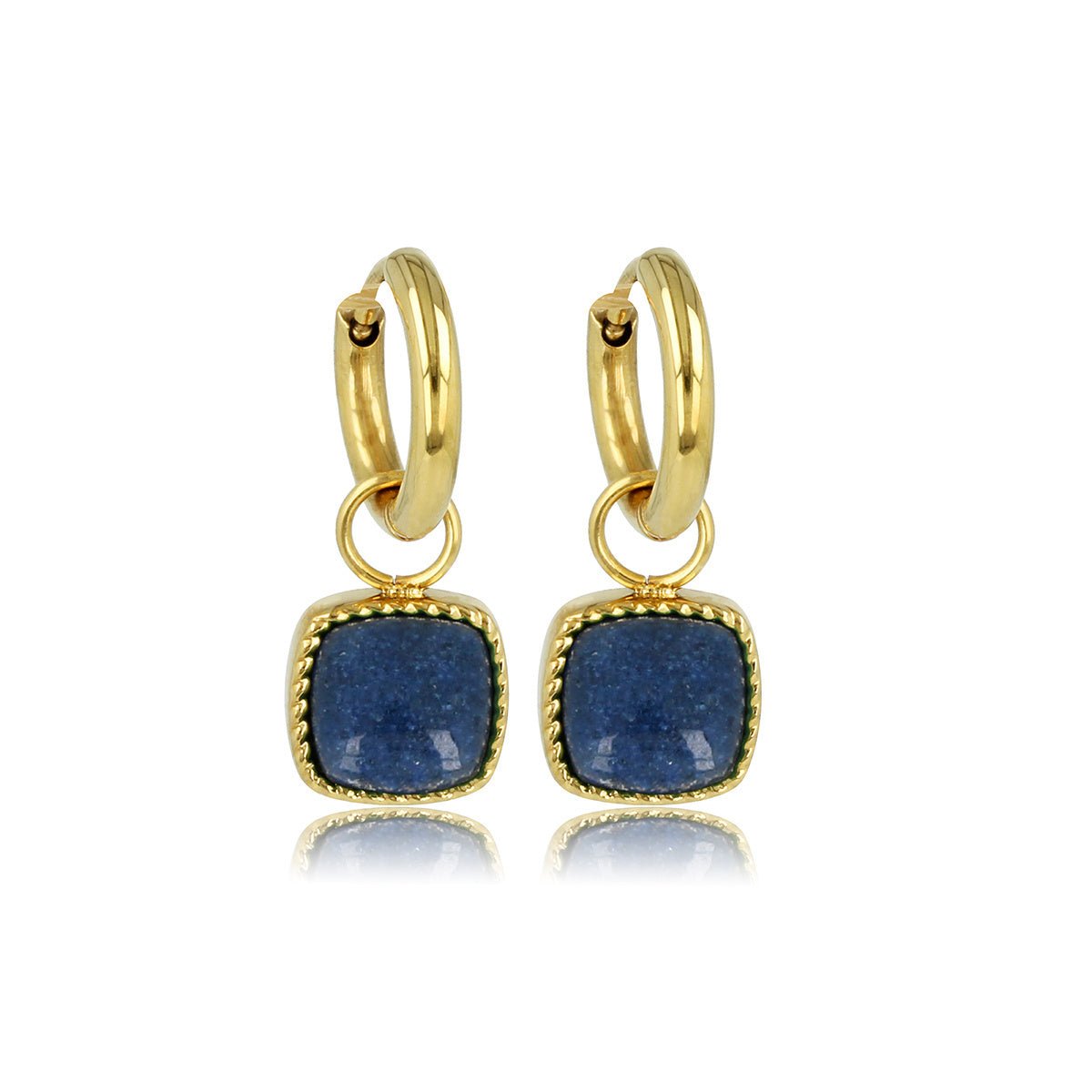 Gouden Oorringen met Blue Aventurine Hanger - My Bendel