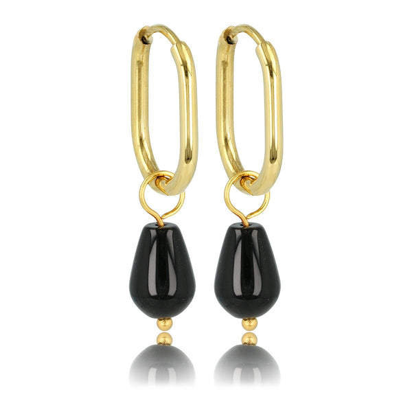 Gouden Oorringen met Onyx Peervormige Hanger - My Bendel